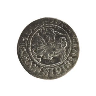 Lithuanian half-grosz, Sigismund I the Old (king of Poland; 1506–1548). Obverse: Chaser (Lithuanian
