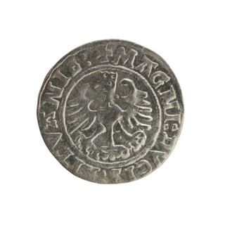 Lithuanian half-grosz, Sigismund I the Old (king of Poland; 1506–1548). Silver coin, 1525. Obverse: