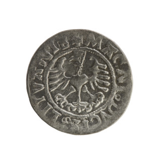 Lithuanian half-grosz, Sigismund I the Old (king of Poland; 1506–1548). Obverse: Pursuer (emblem of