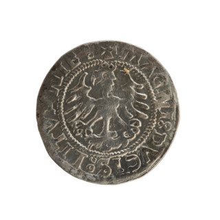 Lithuanian half-grosz, Sigismund I the Old (King of Poland; 1506–1548). Obverse: Pursuer (coat of