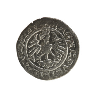 Lithuanian half-grosz, Sigismund I the Old (king of Poland; 1506–1548). R8 (rarity). Polish coin,