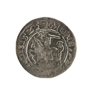Lithuanian half-grosz, Sigismund I the Old (King of Poland; 1506–1548). Obverse: Pogon (Lithuanian