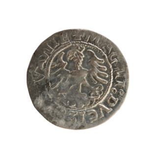 Lithuanian half-grosz, Sigismund I the Old (King of Poland; 1506–1548). Obverse: Pogon turned left;