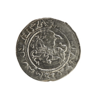 Lithuanian half-grosz, Sigismund I the Old (King of Poland; 1506–1548). Obverse: Pogon (Lithuanian