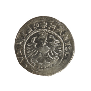 Lithuanian half-grosz, Sigismund I the Old (King of Poland; 1506–1548). Obverse: Pogon (Lithuanian