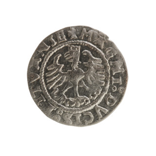 Lithuanian half-grosz, Sigismund I the Old (King of Poland; 1506–1548). Obverse: Pogon (Lithuanian