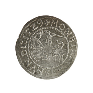 Lithuanian half-grosz, Sigismund I the Old (King of Poland; 1506–1548). Obverse: Pogon (Lithuanian