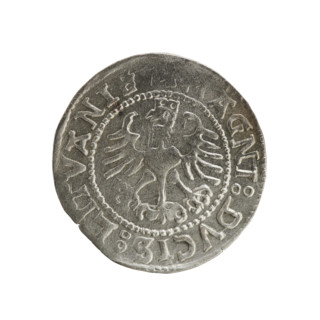 Lithuanian half-grosz, Sigismund I the Old (King of Poland; 1506–1548). Obverse: Pogon (mounted