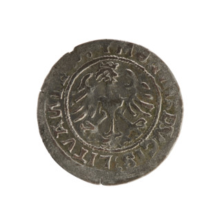 Lithuanian half-grosz, Sigismund I the Old (king of Poland; 1506–1548). Silver coin (half-grosz), c