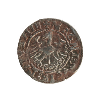 Lithuanian half-grosz, Sigismund I the Old (king of Poland; 1506–1548). Silver coin (1524).