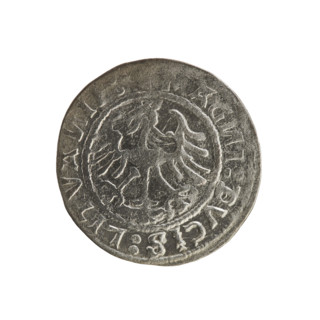 Lithuanian half-grosz, Sigismund I the Old (King of Poland; 1506–1548). Obverse: Pogon (Lithuanian