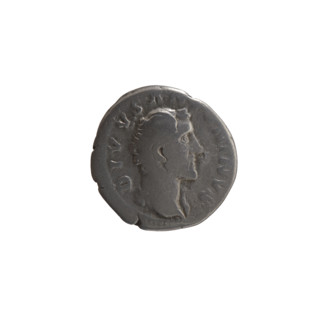 Denarius of Marcus Aurelius (121–180), issued after 161. Obverse: head of Antoninus Pius without a