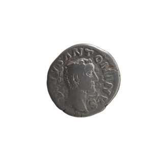 Denarius, after 161 CE. Obverse: Head of Antoninus Pius without a covering facing right,