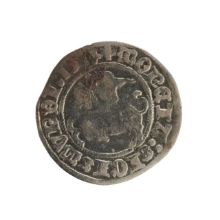 Lithuanian half-grosz, Sigismund I the Old (King of Poland; 1506–1548). Obverse: Pogon (Lithuanian