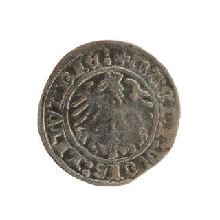 Lithuanian half-grosz, Sigismund I the Old (King of Poland; 1506–1548). Obverse: Pogon (Chase)