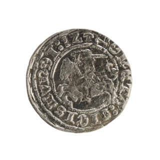 Lithuanian half-grosz, Sigismund I the Old (King of Poland; 1506–1548). Obverse: Pogon (Lithuanian