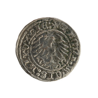 Lithuanian half-grosz, Sigismund I the Old (King of Poland; 1506–1548). Obverse: Pogon (mounted
