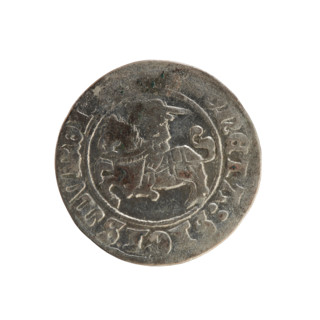 Lithuanian half-grosz, Sigismund I the Old (King of Poland; 1506–1548). Obverse: Pogon (Chasing