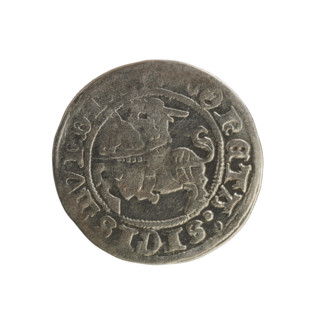 Lithuanian half-grosz, Sigismund I the Old (King of Poland; 1506–1548). Obverse: Pogon (Lithuanian