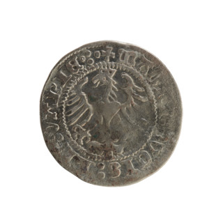 Lithuanian half-grosz, Sigismund I the Old (King of Poland; 1506–1548). Obverse: Pogon turned left;