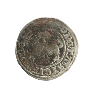 Lithuanian half-grosz, Sigismund I the Old (King of Poland; 1506–1548). Obverse: Pogon (Lithuanian