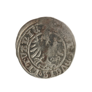 Lithuanian half-grosz, Sigismund I the Old (King of Poland; 1506–1548). Obverse: Pogon turned left;