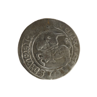 Lithuanian half-grosz, Sigismund I the Old (King of Poland; 1506–1548). Obverse: Pogon (Lithuanian