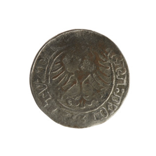 Lithuanian half-grosz, Sigismund I the Old (King of Poland; 1506–1548). Obverse: Pogon (mounted