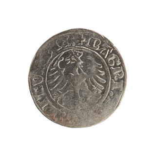 Lithuanian half-grosz, Sigismund I the Old (King of Poland; 1506–1548). Obverse: Pogon (Lithuanian