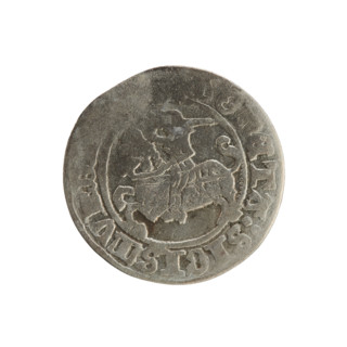 Lithuanian half-grosz, Sigismund I the Old (King of Poland; 1506–1548). Obverse: Pogon turned left;