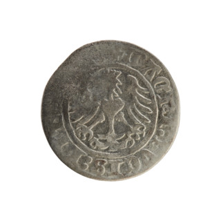 Lithuanian half-grosz, Sigismund I the Old (King of Poland; 1506–1548). Obverse: Pogon (Lithuanian