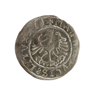 Lithuanian half-grosz, Sigismund I the Old (King of Poland; 1506–1548). Obverse: Pogon (mounted