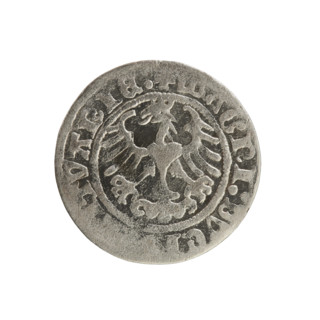 Lithuanian half-grosz, Sigismund I the Old (King of Poland; 1506–1548). Obverse: Pogon (Lithuanian