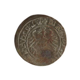 Lithuanian half-grosz, Sigismund I the Old (King of Poland; 1506–1548). Obverse: Pogon (Lithuanian
