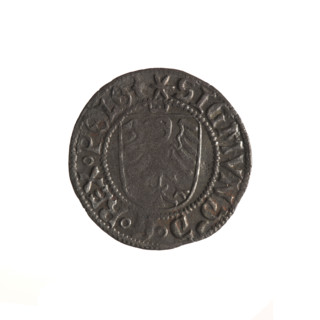 Gdansk szelag, Sigismund I the Old (King of Poland; 1506–1548). Obverse: Crowned shield with the