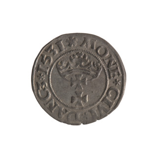 Gdansk szelag, Sigismund I the Old (King of Poland; 1506–1548). Polish coin (1531). Obverse: Eagle