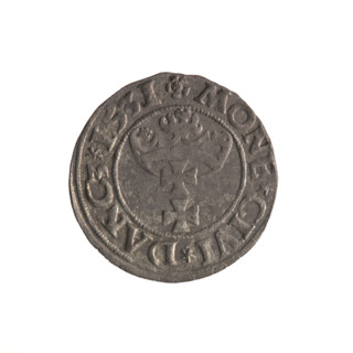 Gdansk szelag, Sigismund I the Old (King of Poland; 1506–1548). Polish coin (1531). Obverse: Eagle