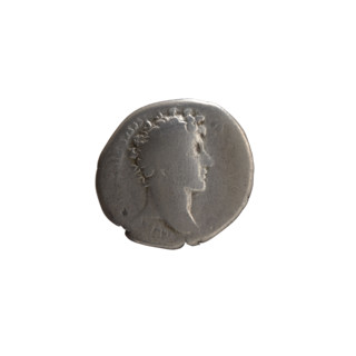 Denarius of Marcus Aurelius (121–180; Roman emperor 161–180), ca. 140–144. Obverse: Head of young
