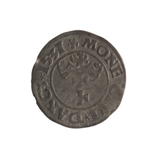Gdansk szelag, Sigismund I the Old (King of Poland; 1506–1548). Silver coin (1531). Obverse: Eagle