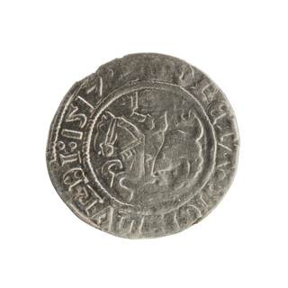 Lithuanian half-grosz, Sigismund I the Old (King of Poland; 1506–1548). Obverse: Pogon (Lithuanian