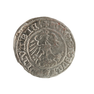 Lithuanian half-grosz, Sigismund I the Old (King of Poland; 1506–1548). Obverse: Pogon (Lithuanian
