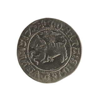 Lithuanian half-grosz, Sigismund I the Old (king of Poland; 1506–1548). Silver coin, 1517. Obverse: