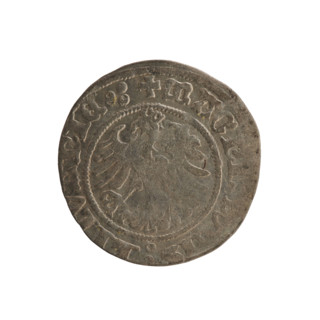 Lithuanian half-grosz, Sigismund I the Old (king of Poland; 1506–1548). Silver coin, 1517. Obverse: