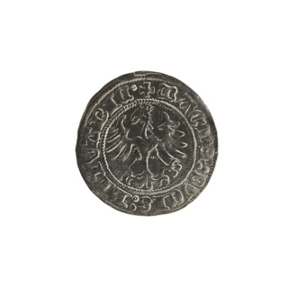 Lithuanian half-grosz, Sigismund I the Old (king of Poland; 1506–1548). Obverse: Pogon turned left;