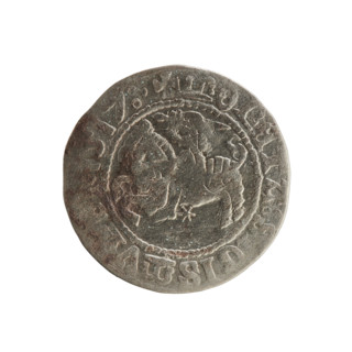 Lithuanian half-grosz, Sigismund I the Old (King of Poland; 1506–1548). Obverse: Pogon (Lithuanian