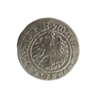 Lithuanian half-grosz, Sigismund I the Old (King of Poland; 1506–1548). Obverse: Pogon (Lithuanian