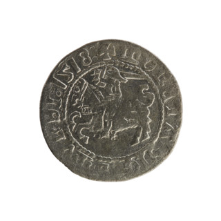 Lithuanian half-grosz, Sigismund I the Old (king of Poland; 1506–1548). Silver coin, 1518. Obverse: