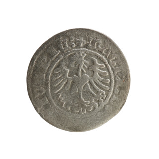 Lithuanian half-grosz, Sigismund I the Old (King of Poland; 1506–1548). Obverse: Pogon (Lithuanian