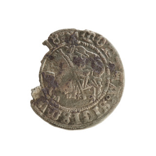 Lithuanian half-grosz, Sigismund I the Old (King of Poland; 1506–1548). Obverse: Pogon (Lithuanian