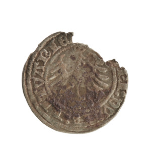 Lithuanian half-grosz, Sigismund I the Old (King of Poland; 1506–1548). Obverse: Pogon (mounted